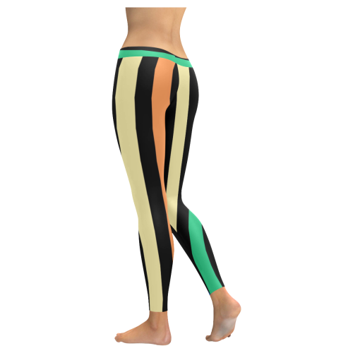 Rainbow Stripes with Black Women's Low Rise Leggings (Invisible Stitch) (Model L05)