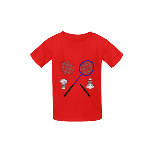 Badminton Rackets and Shuttlecocks Sports on Red Kid's  Classic T-shirt (Model T22)