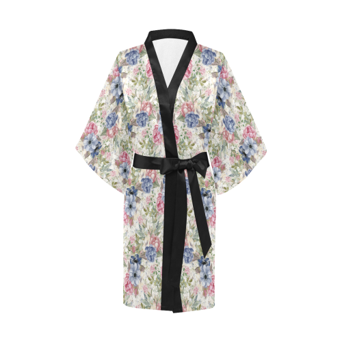 Watercolor Vintage Flowers Pattern 01 Kimono Robe
