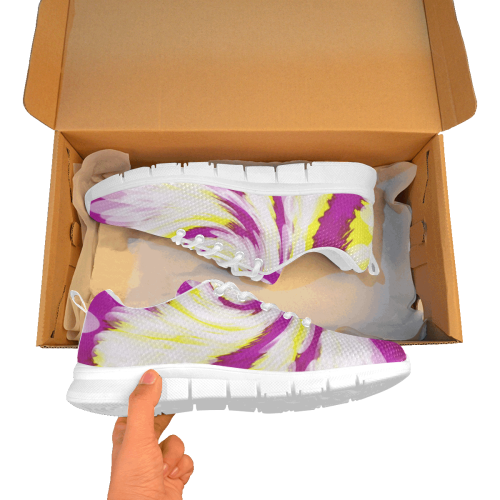Pink Yellow Tie Dye Swirl Abstract Women's Breathable Running Shoes/Large (Model 055)