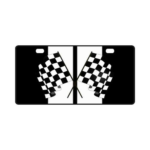 Checkered Flags, Race Car Stripe, Black and White License Plate