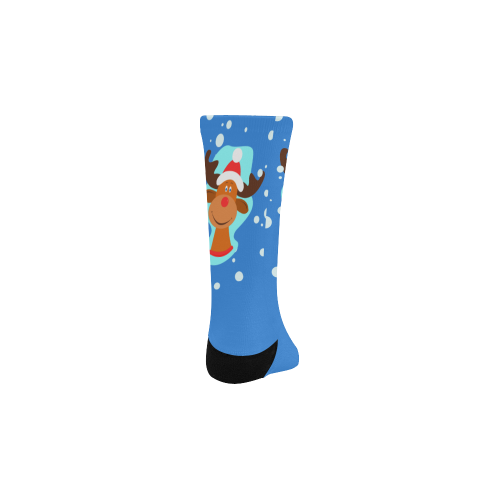 Funny Christmas Reindeer on Blue Custom Socks for Kids