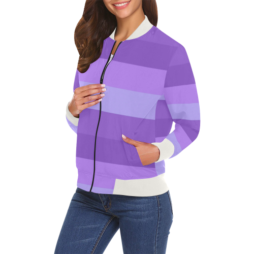 Shades Of Purple Stripes All Over Print Bomber Jacket for Women (Model H19)