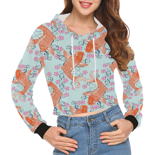 KOI FISH 2 All Over Print Crop Hoodie for Women (Model H22)