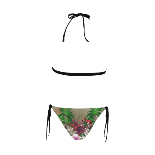 Wonderful tropical design with flamingos Buckle Front Halter Bikini Swimsuit (Model S08)