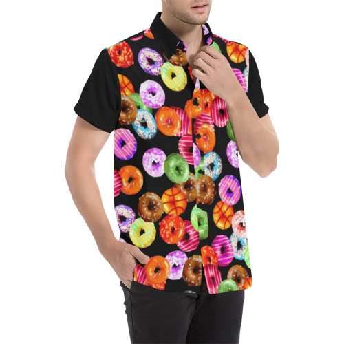 Colorful Yummy DONUTS pattern Men's All Over Print Short Sleeve Shirt (Model T53)