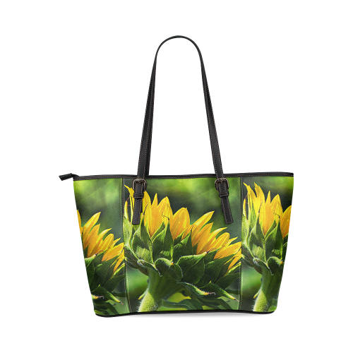 Sunflower New Beginnings Leather Tote Bag/Large (Model 1640)