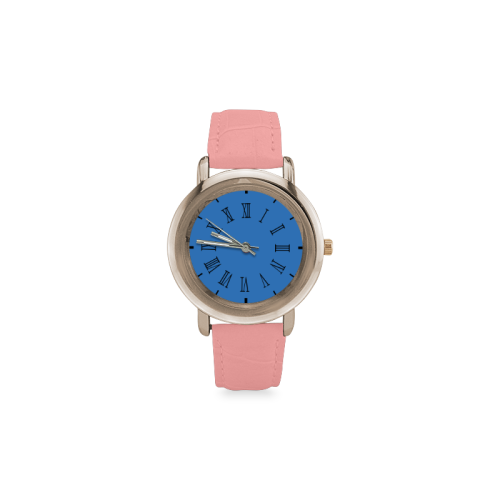 Circular Roman Numerals BLUE Women's Rose Gold Leather Strap Watch(Model 201)