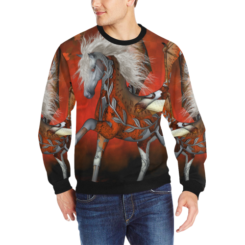 Awesome steampunk horse with wings Men's Rib Cuff Crew Neck Sweatshirt (Model H34)