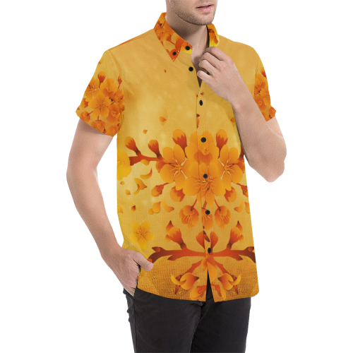 Floral design, soft colors Men's All Over Print Short Sleeve Shirt/Large Size (Model T53)