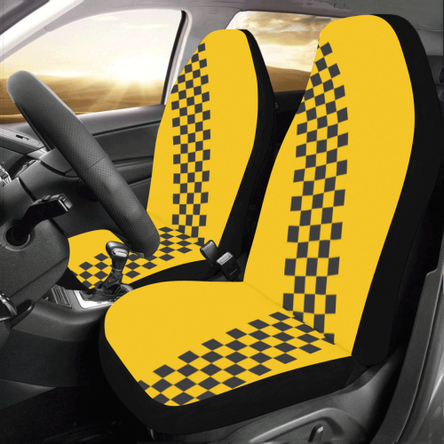 Checkered Sports Pattern Border Black Car Seat Covers (Set of 2)
