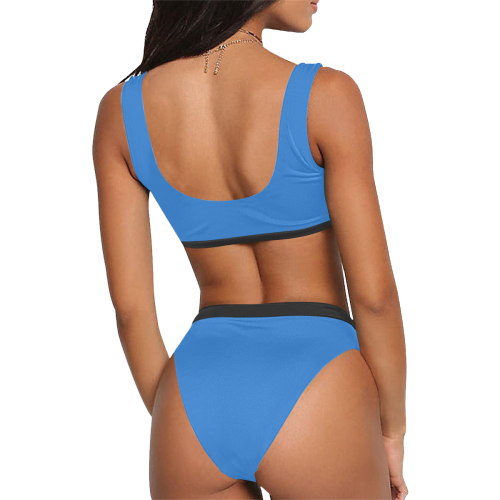 bright blue with black trim Sport Top & High-Waisted Bikini Swimsuit (Model S07)