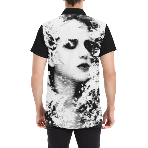 Dreaming Girl - Grunge Style Black White Men's All Over Print Short Sleeve Shirt (Model T53)