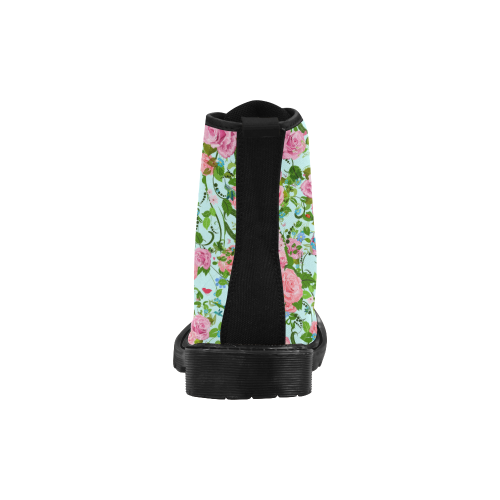 Pink flower pattern Martin Boots for Women (Black) (Model 1203H)