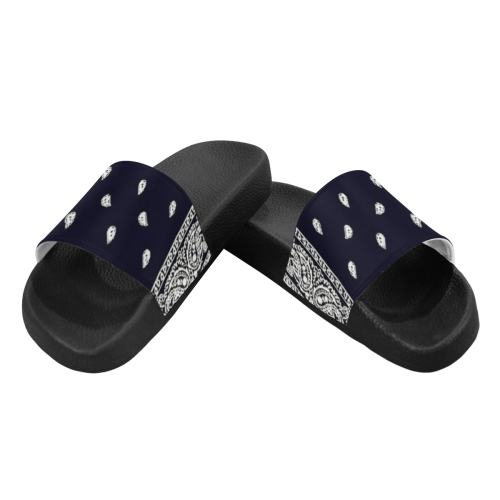 Navy Blue Bandana Women's Slide Sandals (Model 057)