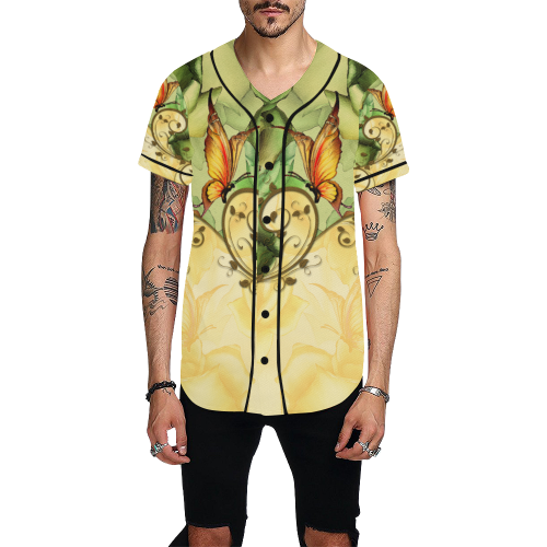 Colorful flowers with butterflies All Over Print Baseball Jersey for Men (Model T50)