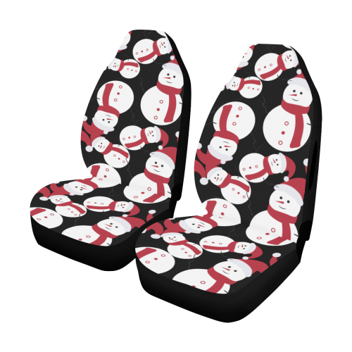 Snowman Pattern Black Car Seat Cover Airbag Compatible (Set of 2)