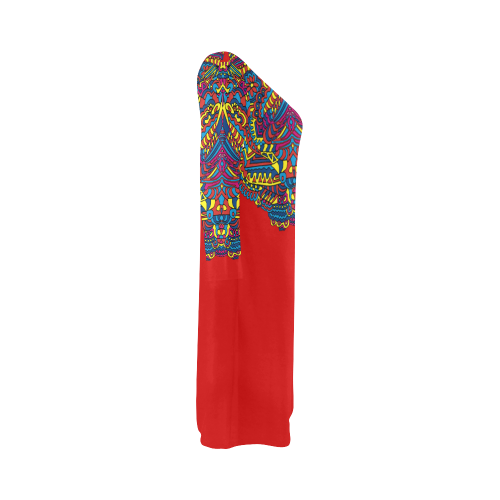 Groovy Doodle Colorful Art on Red Bateau A-Line Skirt (D21)
