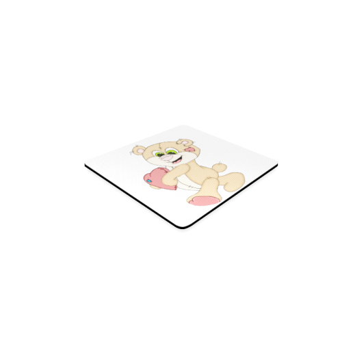 Patchwork Heart Teddy White Square Coaster