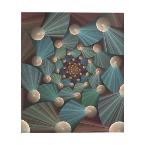 Modern Abstract Fractal Art With Depth Brown Slate Turquoise Quilt 60"x70"