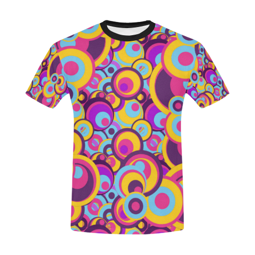 Retro Circles Groovy Violet, Yellow, Blue Colors All Over Print T-Shirt for Men/Large Size (USA Size) Model T40)