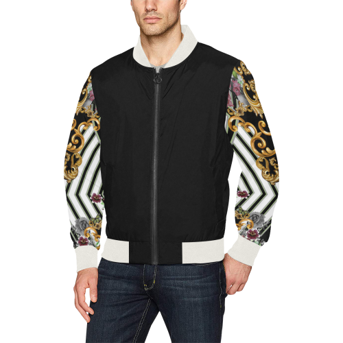 Royal Flowers Casual B/W All Over Print Bomber Jacket for Men (Model H31)