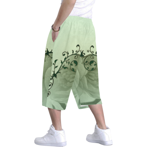 Wonderful flowers, soft green colors Men's All Over Print Baggy Shorts (Model L37)