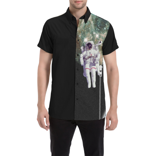 ZIPPER - Astronaut Home Sweet Home Men's All Over Print Short Sleeve Shirt (Model T53)