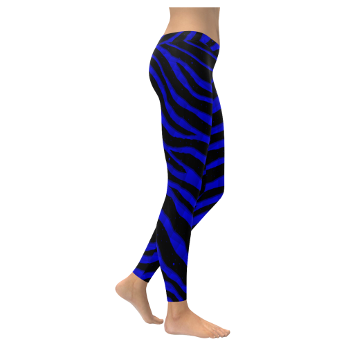 Ripped SpaceTime Stripes - Blue Women's Low Rise Leggings (Invisible Stitch) (Model L05)