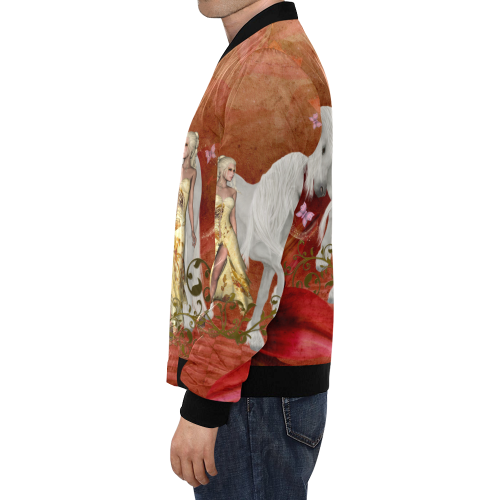Unicorn with fairy and butterflies All Over Print Bomber Jacket for Men/Large Size (Model H19)