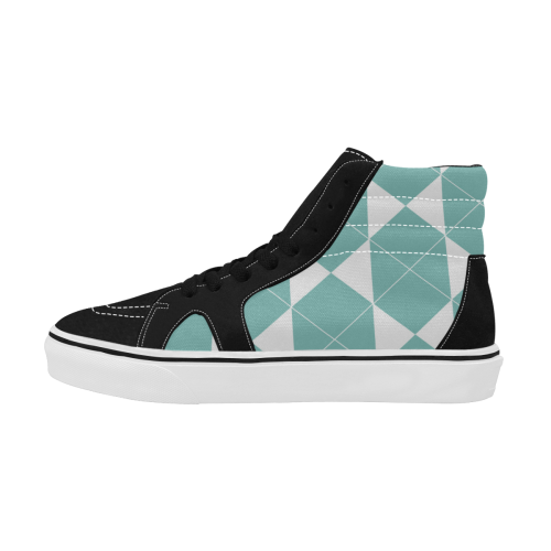 Abstract geometric pattern - blue and white. Women's High Top Skateboarding Shoes/Large (Model E001-1)
