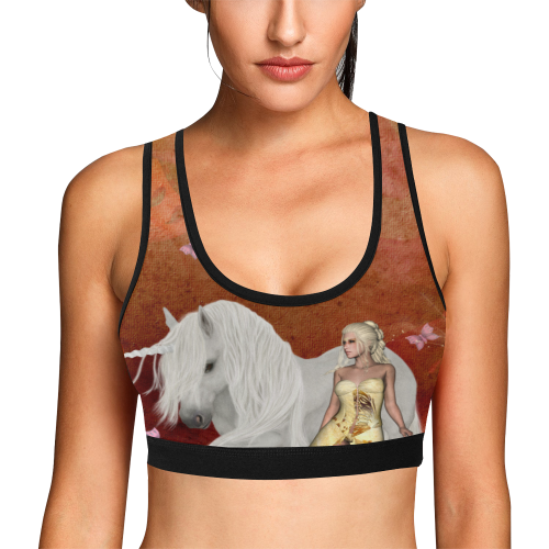 Unicorn with fairy and butterflies Women's All Over Print Sports Bra (Model T52)