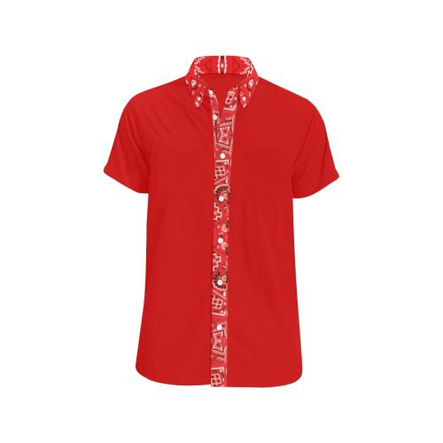 Bandana Squares Pattern on Red Men's All Over Print Short Sleeve Shirt/Large Size (Model T53)
