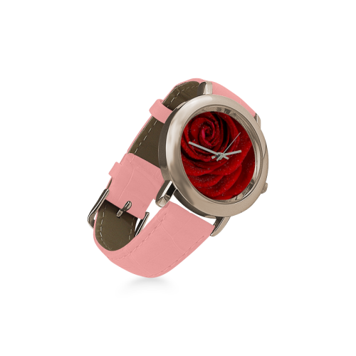 Red rosa Women's Rose Gold Leather Strap Watch(Model 201)