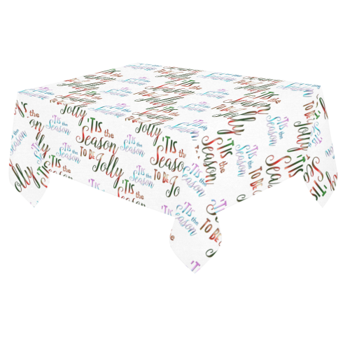 Christmas 'Tis The Season Pattern on White Cotton Linen Tablecloth 60"x 84"