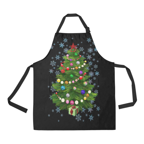 Snowflakes and Christmas Tree with Red Star All Over Print Apron