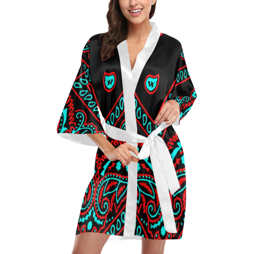 blue and red bandana version 2 Kimono Robe