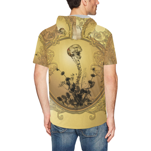 Awesome golden skull All Over Print Short Sleeve Hoodie for Men (Model H32)