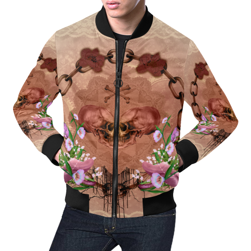 Awesome skulls with flowres All Over Print Bomber Jacket for Men/Large Size (Model H19)
