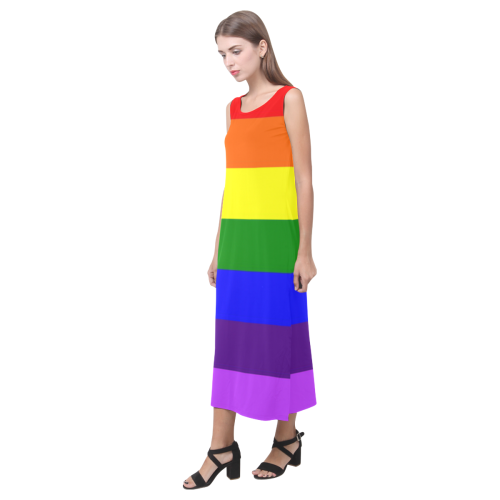 Rainbow Flag (Gay Pride - LGBTQIA+) Phaedra Sleeveless Open Fork Long Dress (Model D08)