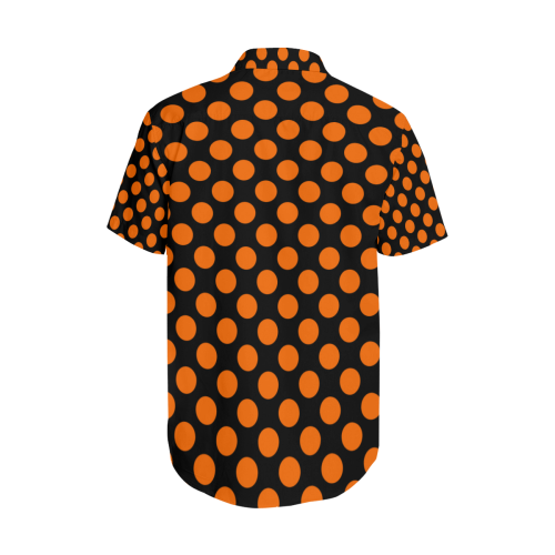 Orange Polka Dots on Black Men's Short Sleeve Shirt with Lapel Collar (Model T54)