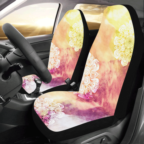 Watercolor LOTUS MANDALA Pattern - grunge style Car Seat Covers (Set of 2)