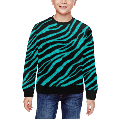 Ripped SpaceTime Stripes - Cyan All Over Print Crewneck Sweatshirt for Kids (Model H29)