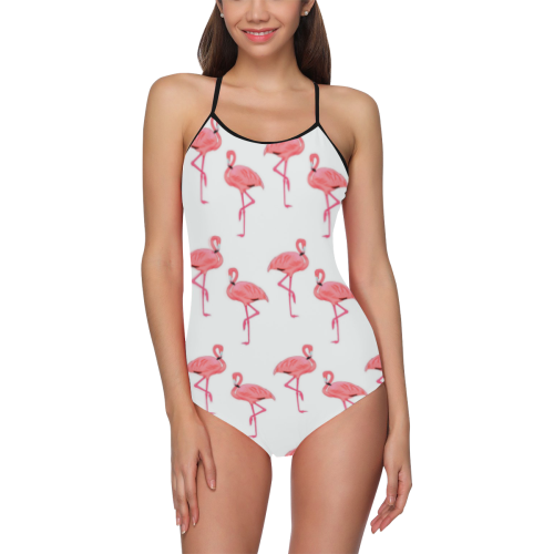 Classic Pink Flamingo Pattern Strap Swimsuit ( Model S05)