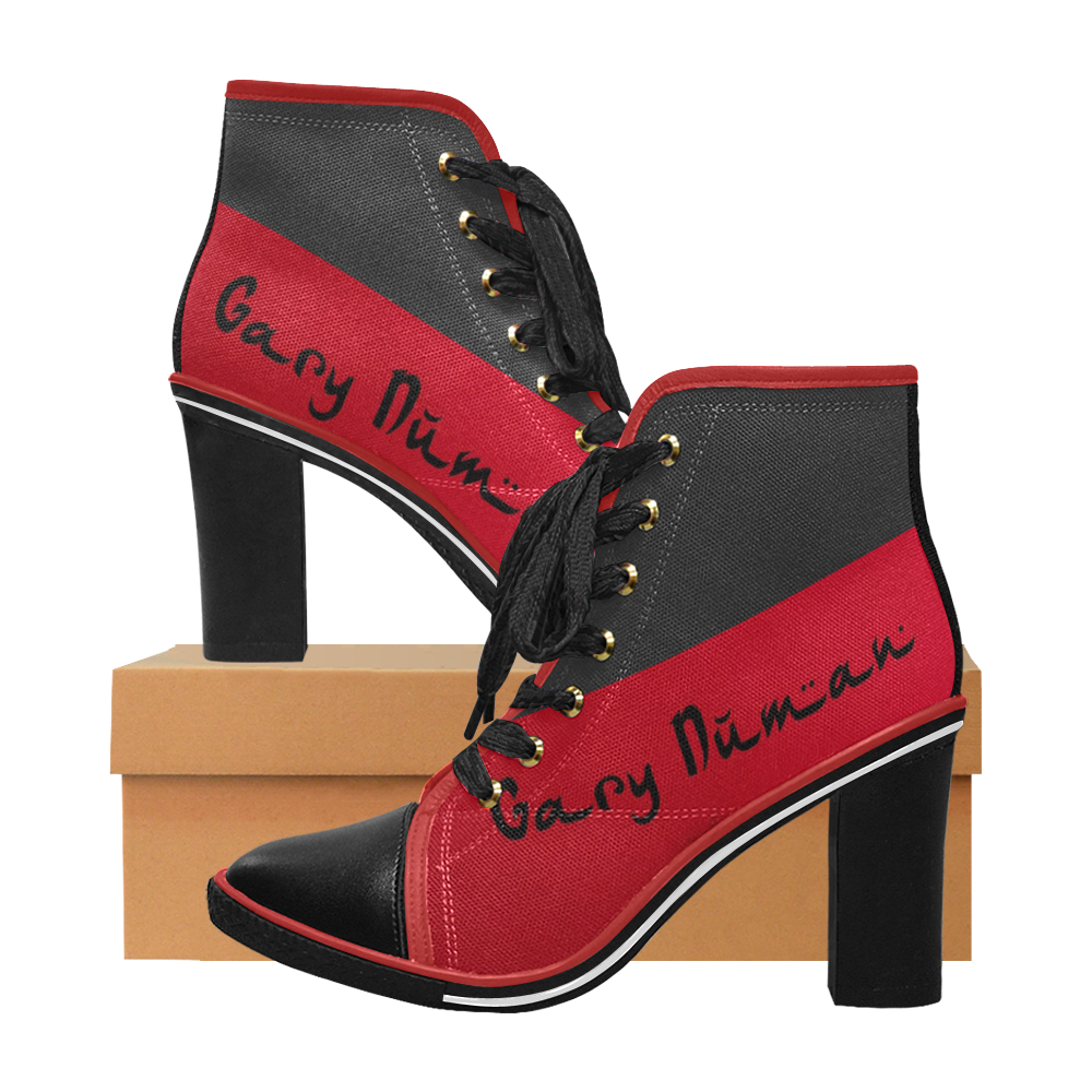 black and red ankle boots