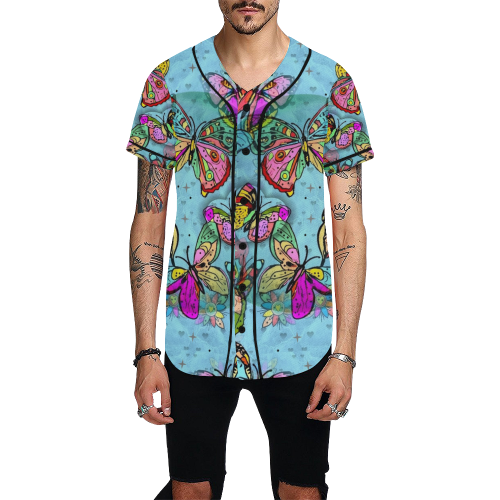Butterfly  Popart by Nico Bielow All Over Print Baseball Jersey for Men (Model T50)