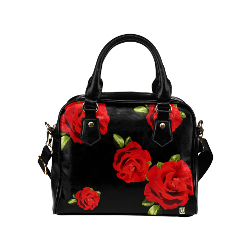 Fairlings Delight's Black Luxury Collection- Red Rose Shoulder Handbag 53086h Shoulder Handbag (Model 1634)