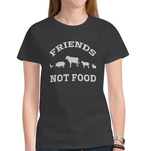 Friends Not Food (Go Vegan) New All Over Print T-shirt for Women (Model T45)
