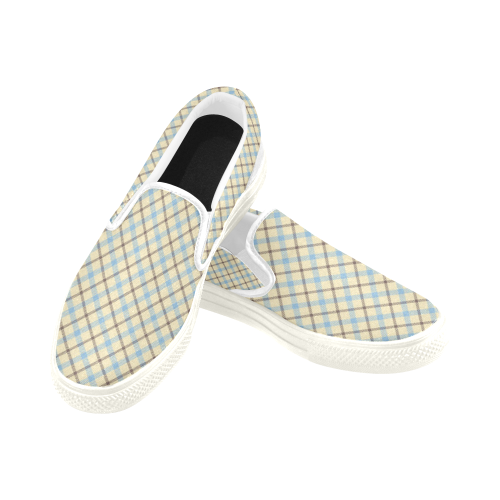 Plain plaid with white accent trim Slip-on Canvas Shoes for Men/Large Size (Model 019)