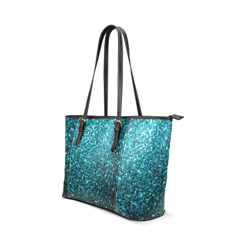 Beautiful Aqua blue glitter sparkles Leather Tote Bag/Large (Model 1640)